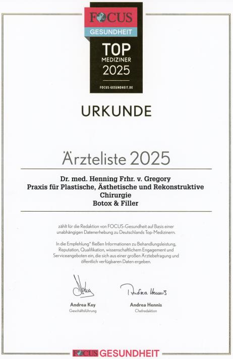 Fokus Urkunde 2024 empfohlener Arzt in der Region